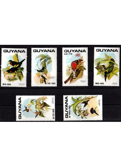 GUYANA 6 francobolli nuovi uccelli tropicali Evert Tellier 2292/7
